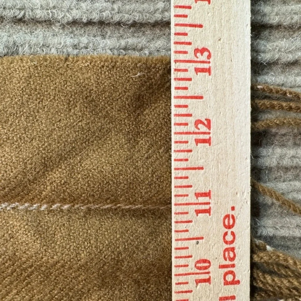 Chelsey II Wool Scarf Camel Brown White Windowpane Plaid Fringe Made in Germany